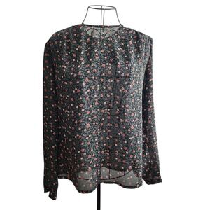 Vintage JoS. A. Bank Floral Blouse Sz 8 Padded Shoulders Sheer Office Grandmacor